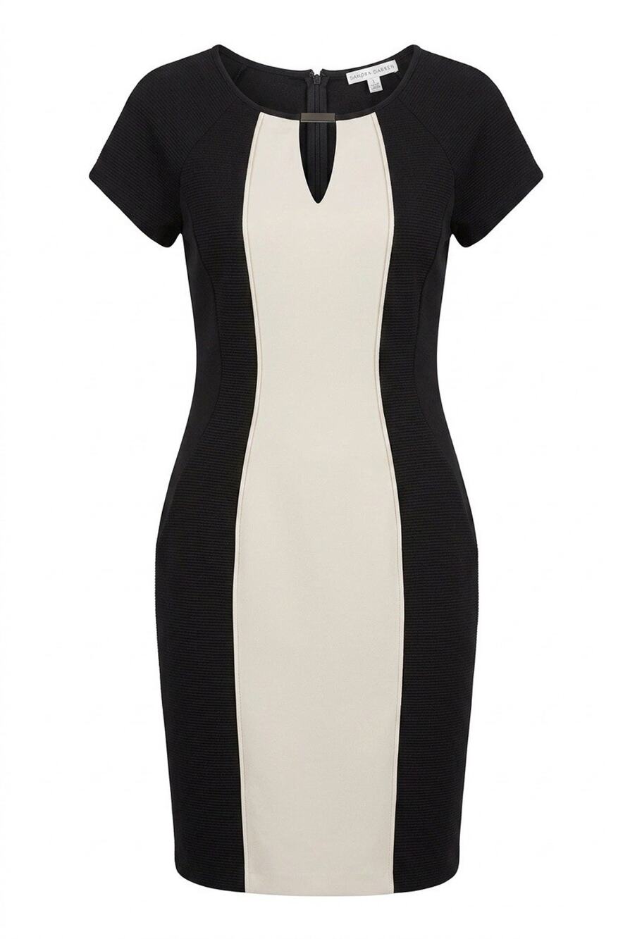 Sandra Darren Colorblock Dress Womens 8 Black Beige White Office Career